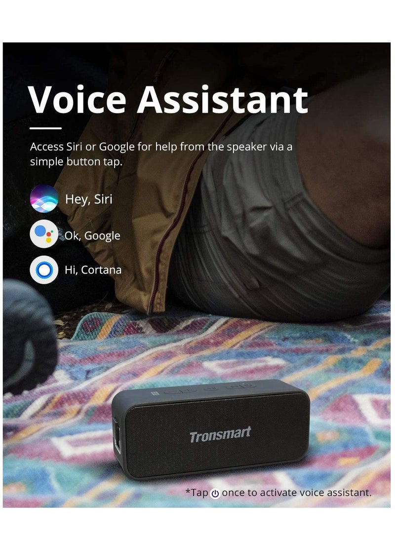 Tronsmart Waterproof Bluetooth speaker, T2 PLUS Portable Speaker with 24 Hours Playtime, IPX7 Waterproof Wireless Bluetooth 5.0 Speaker, Voice Assistant, Built-In Mic for Phone Outdoor, Alexa Black - pzsku/Z5DDA3386475A2ED12DF7Z/45/_/1667638580/7da1f312-49e6-4df7-bc44-731babf22902