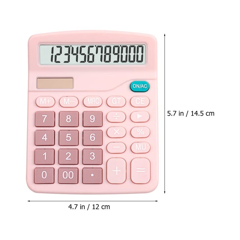2PCS Solar Dual Power Calculator 12 Digit Large Display for Students Office School Pink Blue - Image 3
