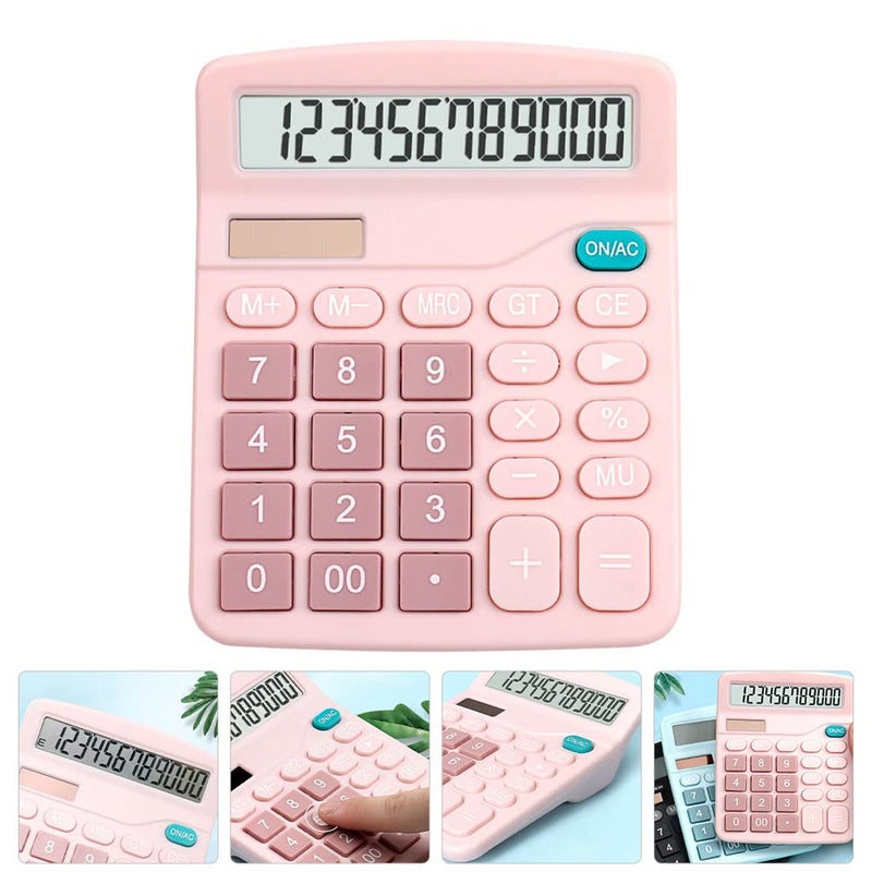 2PCS Solar Dual Power Calculator 12 Digit Large Display for Students Office School Pink Blue - Image 4