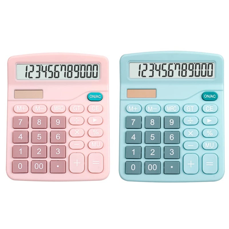 2PCS Solar Dual Power Calculator 12 Digit Large Display for Students Office School Pink Blue - Image 2