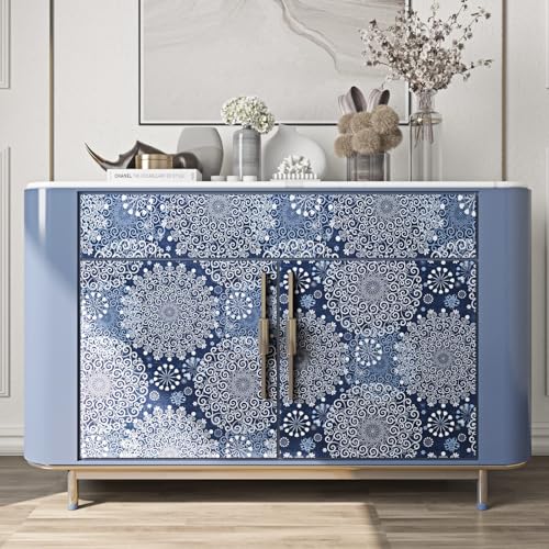 ReWallpaper ورق جدران قابل للإزالة 17.5 بوصة × 23 قدم ورق جدران مزخرف بالأزرق الزهري قابل للالتصاق واللصق ورق جدران بوهيمي رول ورق حائط بحري للجدران والسقف وحمامات جمالية بطانة خزائن - Image 4