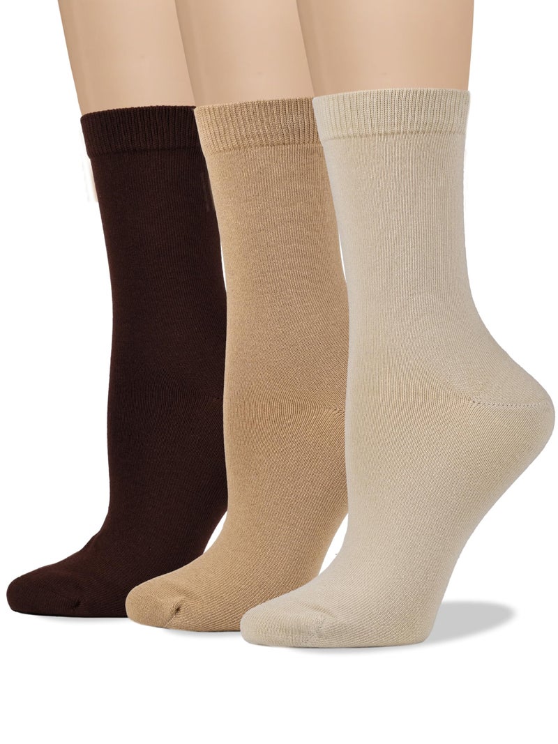 COTTON DAY Women's Soft Combed Cotton Dress Socks Seamless Toe (Beige Brown Cocoa 9-11) - Image 1
