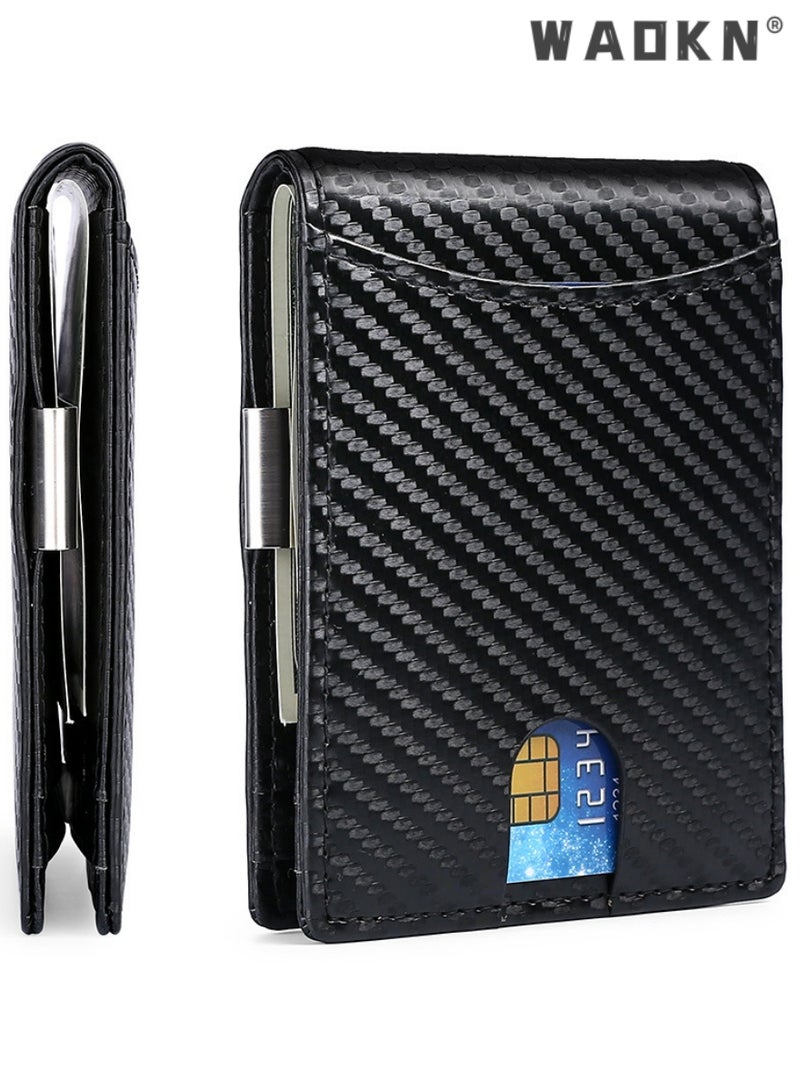 WAOKN Wallet for Men Slim Larger Capacity-Leather Money Clip Mens Wallet - RFID Blocking Front Pocket Bifold Wallet - Minimalist Credit Card Holder with ID Window Man Birhtday Present - Image 1