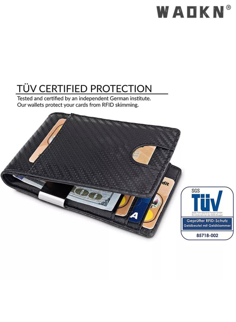 WAOKN Wallet for Men Slim Larger Capacity-Leather Money Clip Mens Wallet - RFID Blocking Front Pocket Bifold Wallet - Minimalist Credit Card Holder with ID Window Man Birhtday Present - Image 5