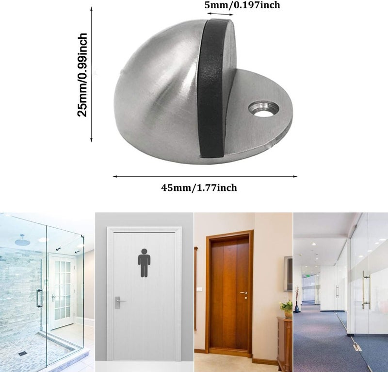 BEANPRECOY 4 Pcs Floor Door Stopper, Single Hole Stainless Steel Door Stopper Floor Mounted Doorstop with Hardware Screws and 3M Adhesive, Heavy Duty Floor Door Stop for Protect Wall and Furniture - Image 2