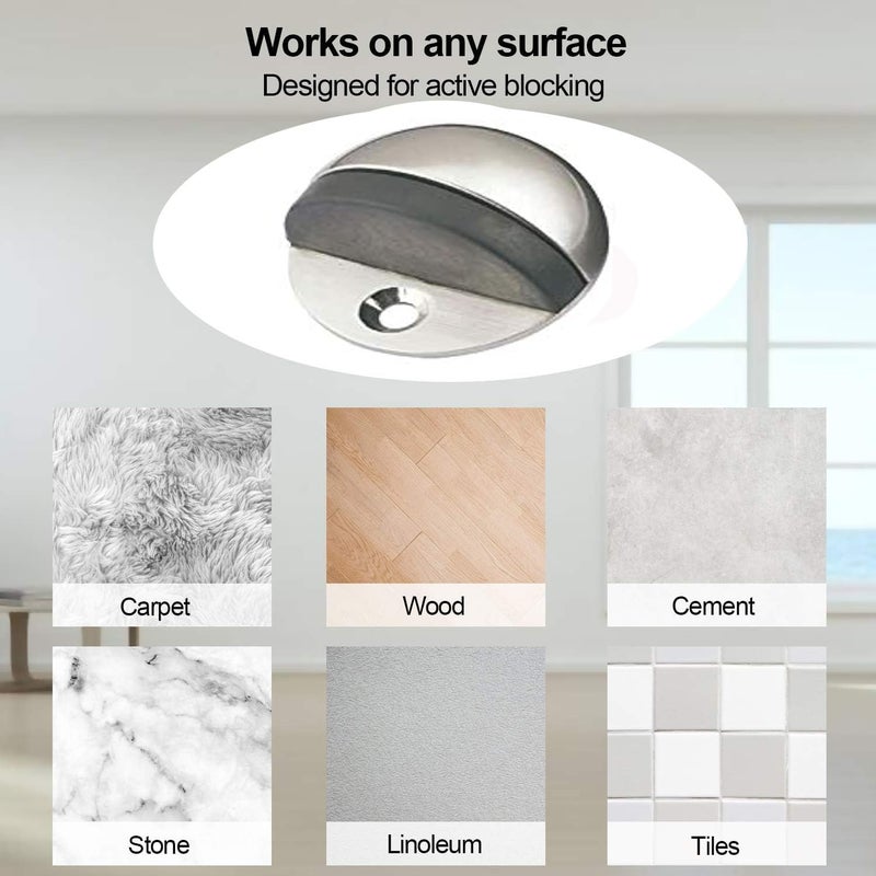 BEANPRECOY 4 Pcs Floor Door Stopper, Single Hole Stainless Steel Door Stopper Floor Mounted Doorstop with Hardware Screws and 3M Adhesive, Heavy Duty Floor Door Stop for Protect Wall and Furniture - Image 5