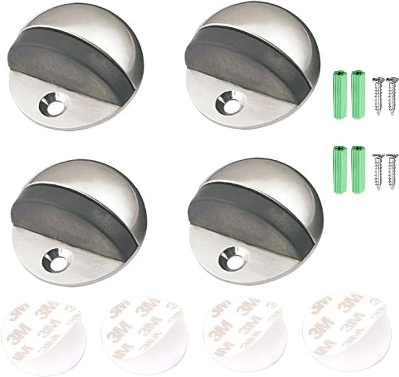 BEANPRECOY 4 Pcs Floor Door Stopper, Single Hole Stainless Steel Door Stopper Floor Mounted Doorstop with Hardware Screws and 3M Adhesive, Heavy Duty Floor Door Stop for Protect Wall and Furniture - Image 1