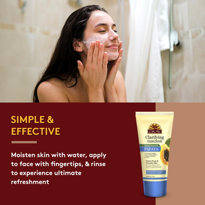 OKAY Oil Control Facial Scrub Exfoliator - Exfoliating Face Wash, Face Scrub for Women and Men, Moisturizing and Brightening, Leaves Skin Smooth and Clean, Paraben Free - Papaya, 6 Oz (Pack of 1) - Image 4