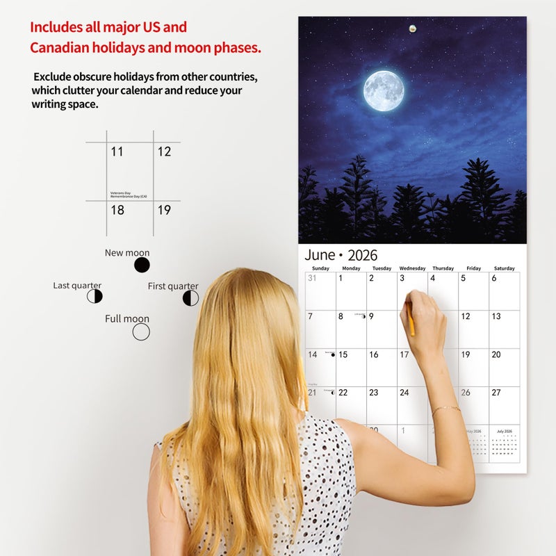 windrio 2026 Wall Calendar,Calendar 2026, November 2025 - December 2026, Wall Calendar Moon, 12" x 24" Opened,Full Page Months Thick & Sturdy Paper for Calendar Organizing & Planning - Image 5