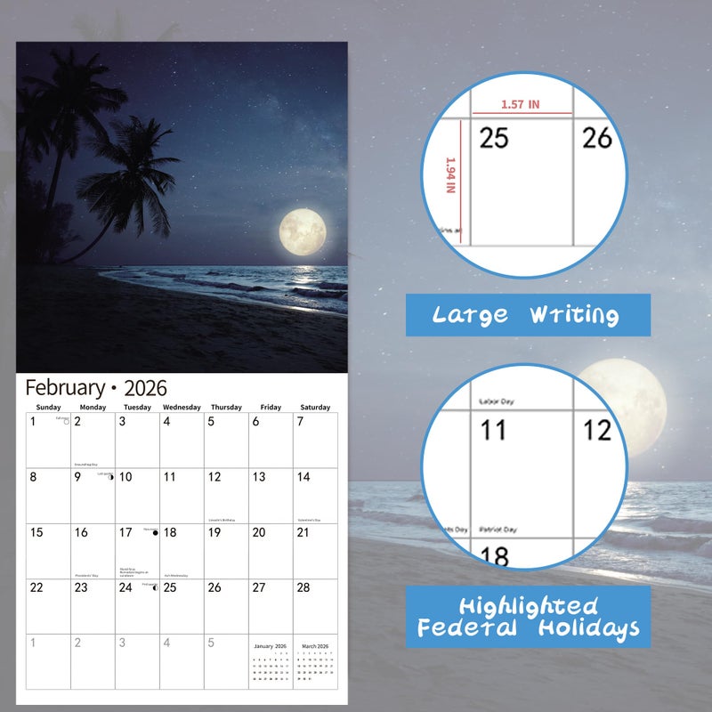 windrio 2026 Wall Calendar,Calendar 2026, November 2025 - December 2026, Wall Calendar Moon, 12" x 24" Opened,Full Page Months Thick & Sturdy Paper for Calendar Organizing & Planning - Image 3