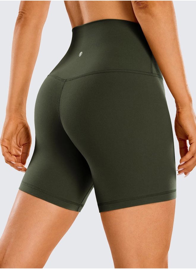 CRZ YOGA Womens ButterLuxe Biker Shorts 6 Inches - High Waisted Workout Running Volleyball Spandex Yoga Olive Green Large  - Image 2