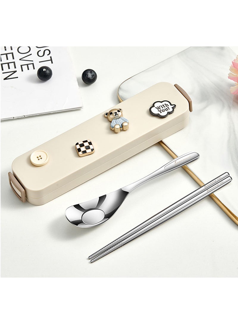 1 Set DIY Stainless Steel Portable Tableware Reusable Camping Silverware Cutlery Flatware Set Include Spoon Chopsticks with Case  - Image 3