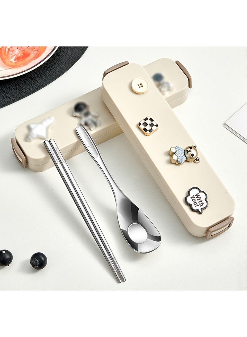 1 Set DIY Stainless Steel Portable Tableware Reusable Camping Silverware Cutlery Flatware Set Include Spoon Chopsticks with Case  - Image 2