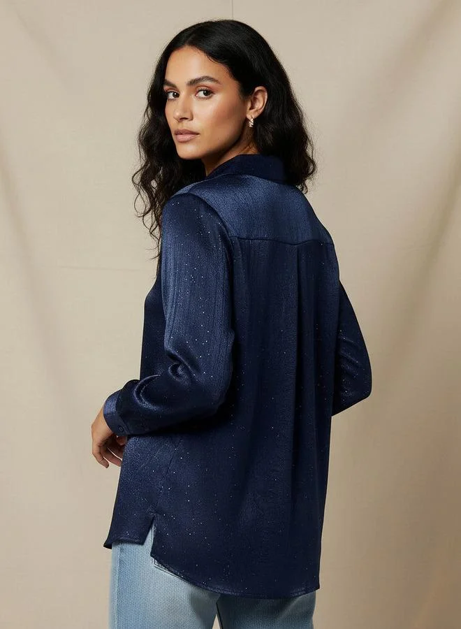 Splash FAV  Regular Fit Viscose Textured Shirt with Collar for Women | Best Price UAE