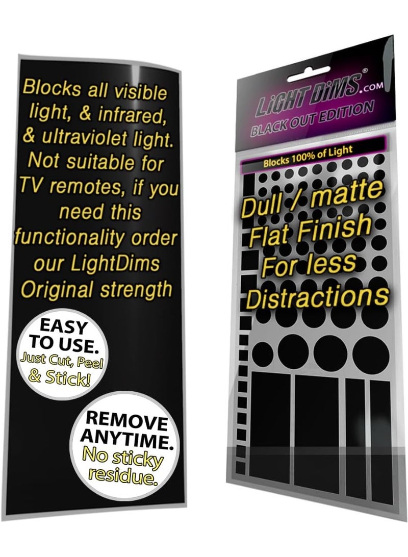 LIGHT DIMS LightDims Black Out Edition Light Blocking LED Covers (2 Sheets) Shapes & Uncut Sheet for Electronics & Appliances. Blocks 100% of Light, in Retail Packaging. - Image 1