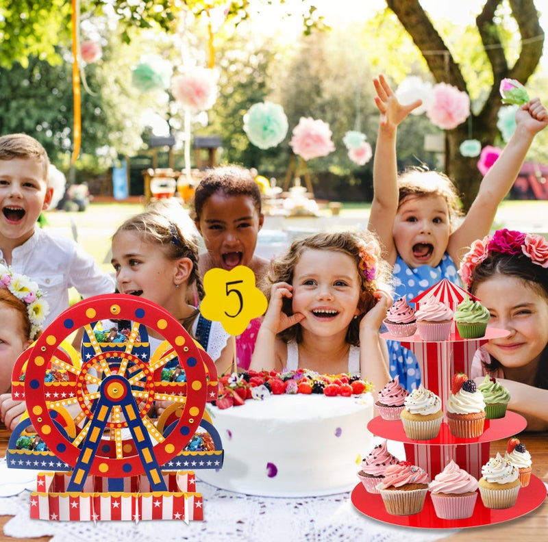 TUSAUW 4 PCS 3 Tier Ferris Wheel Cupcake Holder and Carnival Theme Cupcake Stands for Carnival Circus Themed Birthday Party Decoration Supplies - Image 4