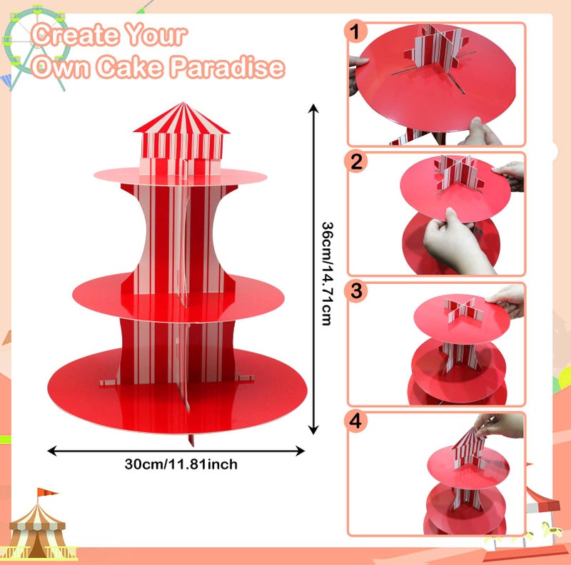 TUSAUW 4 PCS 3 Tier Ferris Wheel Cupcake Holder and Carnival Theme Cupcake Stands for Carnival Circus Themed Birthday Party Decoration Supplies - Image 3