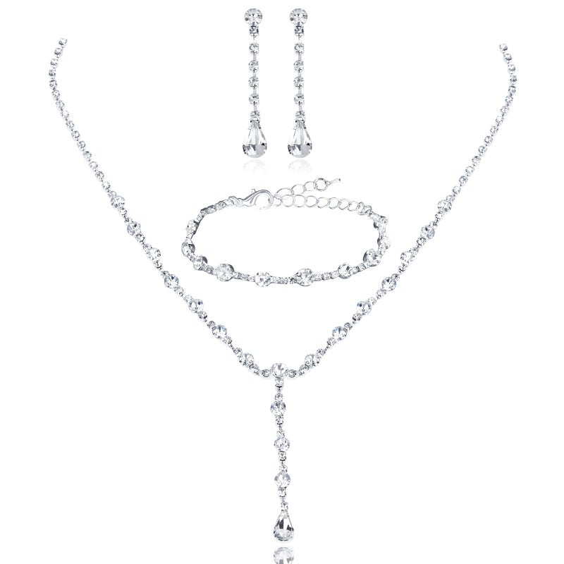 CAVETEE Silver Jewelry Set for Women, Crystal Bridal Necklace, Earring and Bracelet for women Wedding Jewelry Gifts for Brides Costume Accessories - Image 1