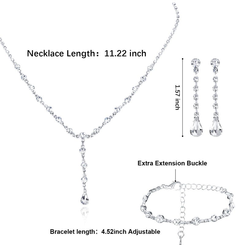 CAVETEE Silver Jewelry Set for Women, Crystal Bridal Necklace, Earring and Bracelet for women Wedding Jewelry Gifts for Brides Costume Accessories - Image 4