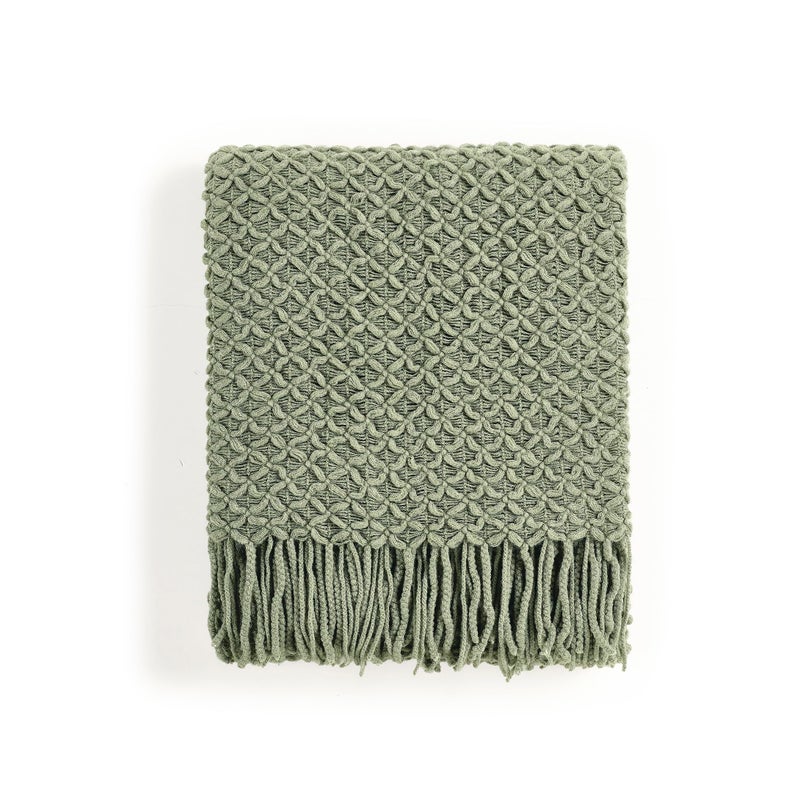 CREVENT Farmhouse Boho Knitted Throw Blanket for Couch Sofa Chair Bed Home Decoration Soft Warm Cozy Light Weight for Spring Summer Fall 50X60 Sage Green - Image 2