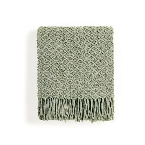 CREVENT Farmhouse Boho Knitted Throw Blanket for Couch Sofa Chair Bed Home Decoration Soft Warm Cozy Light Weight for Spring Summer Fall 50X60 Sage Green - Image 1