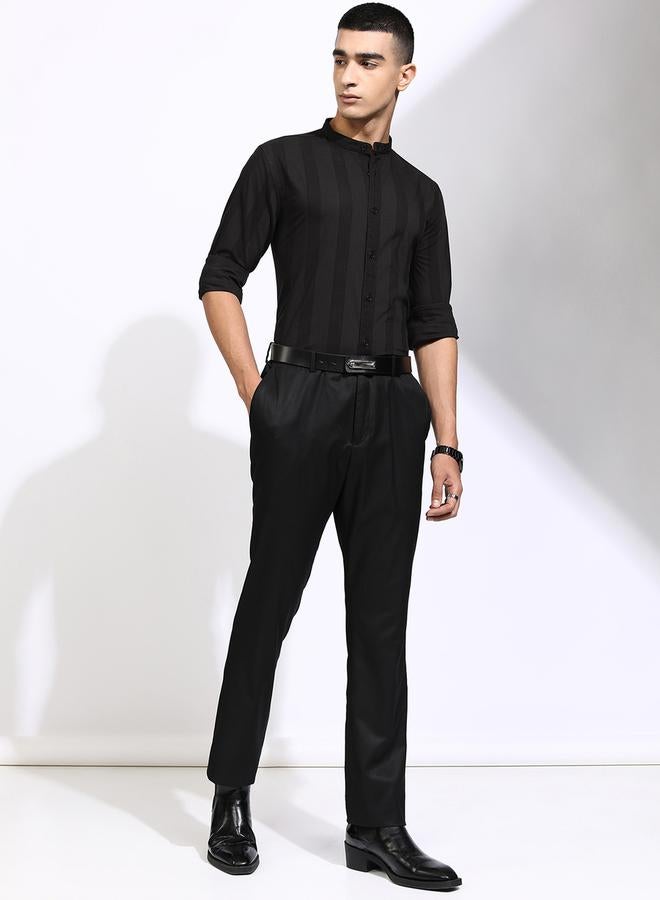 HIGHLANDER Striped Regular Fit Mandarin Collar Shirt - Image 2