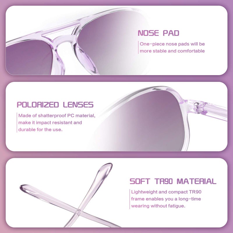 FONHCOO Kids Polarized Sunglasses for Girls Boys Aviator Toddler Sunglasses with Flexible Frame, UV400 Protection, Age 5-10 (Purple) - Image 5