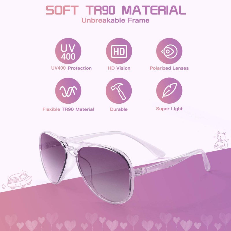 FONHCOO Kids Polarized Sunglasses for Girls Boys Aviator Toddler Sunglasses with Flexible Frame, UV400 Protection, Age 5-10 (Purple) - Image 4