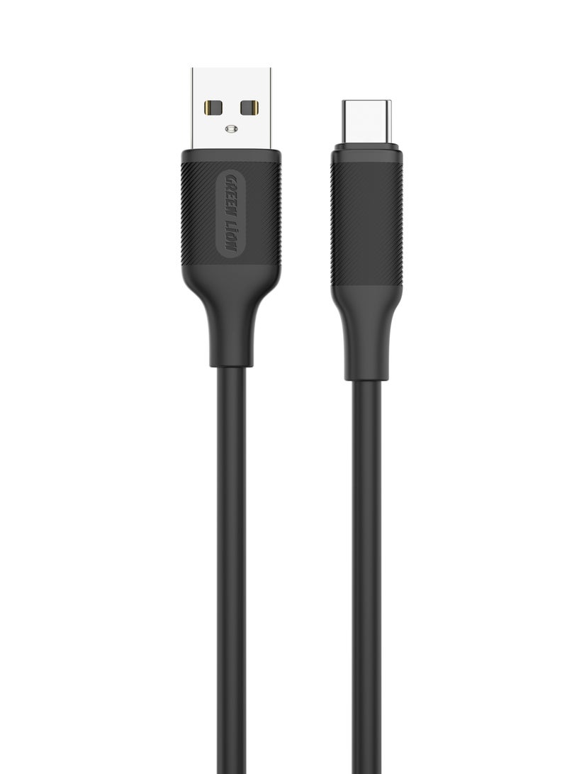 GREEN LION USB-A To Type-C PVC Cable / 60W Fast Charging PD / 1 Meter Length / Super Durable / Secure & Safe / Charge & Sync / 480Mbps Transfer Speed / High Speed Charging / Quick Data Sync / 10000 Bends Life Span / Premium Quality - Black - Image 1