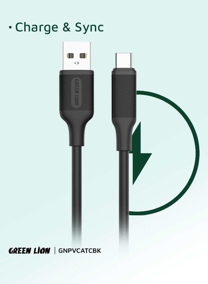 GREEN LION USB-A To Type-C PVC Cable / 60W Fast Charging PD / 1 Meter Length / Super Durable / Secure & Safe / Charge & Sync / 480Mbps Transfer Speed / High Speed Charging / Quick Data Sync / 10000 Bends Life Span / Premium Quality - Black - Image 5