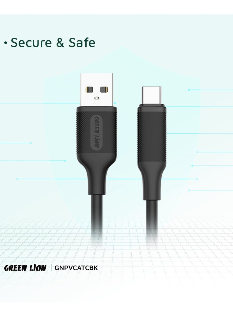 GREEN LION USB-A To Type-C PVC Cable / 60W Fast Charging PD / 1 Meter Length / Super Durable / Secure & Safe / Charge & Sync / 480Mbps Transfer Speed / High Speed Charging / Quick Data Sync / 10000 Bends Life Span / Premium Quality - Black - Image 4