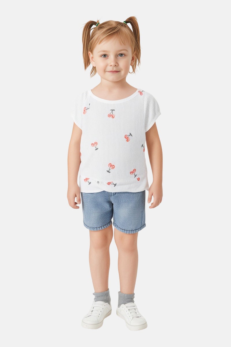 Levi's Kids Girl Allover Print Short Sleeve Top, White - Image 1