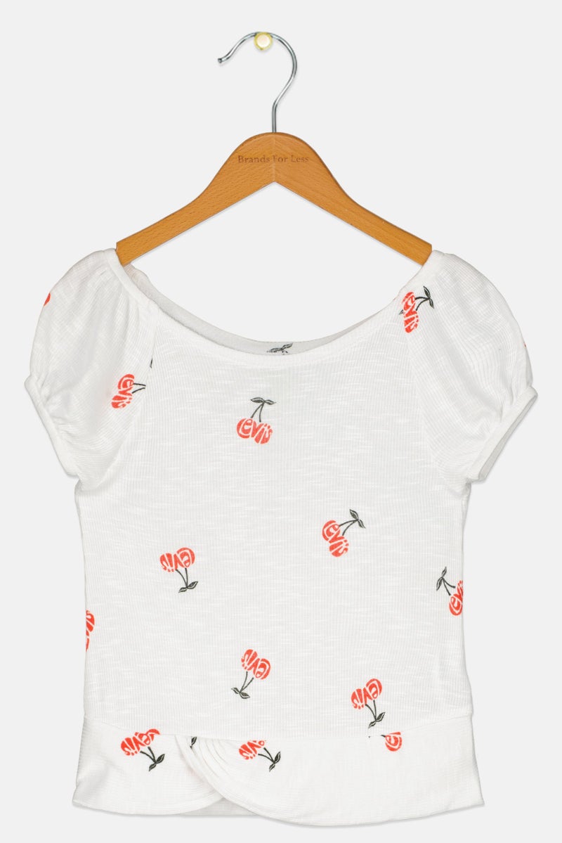 Levi's Kids Girl Allover Print Short Sleeve Top, White - Image 2