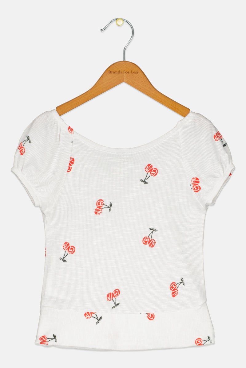 Levi's Kids Girl Allover Print Short Sleeve Top, White - Image 3