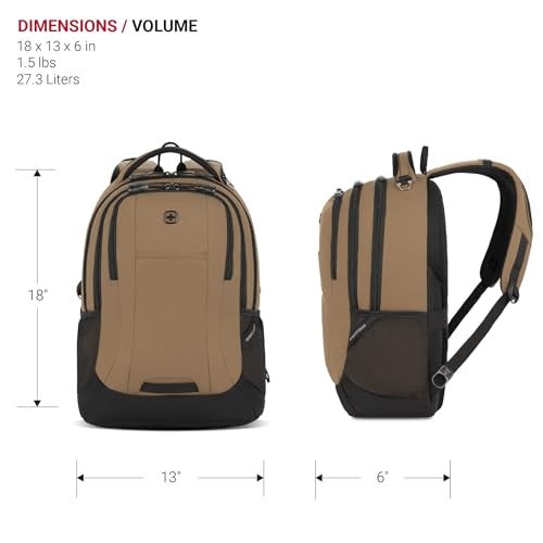 SwissGear Cecil 5505 Laptop Backpack, Pastel Brown/Black, 18-Inch - Image 5