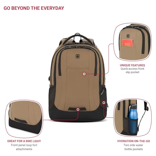 SwissGear Cecil 5505 Laptop Backpack, Pastel Brown/Black, 18-Inch - Image 2