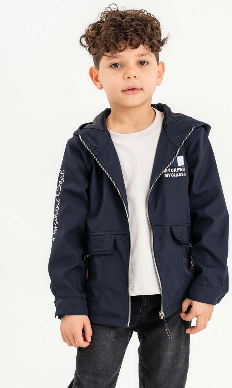 Gold Class Kidswear جاكيت صبيان مائي محبوك بغطاء رأس وسحاب  - Image 2