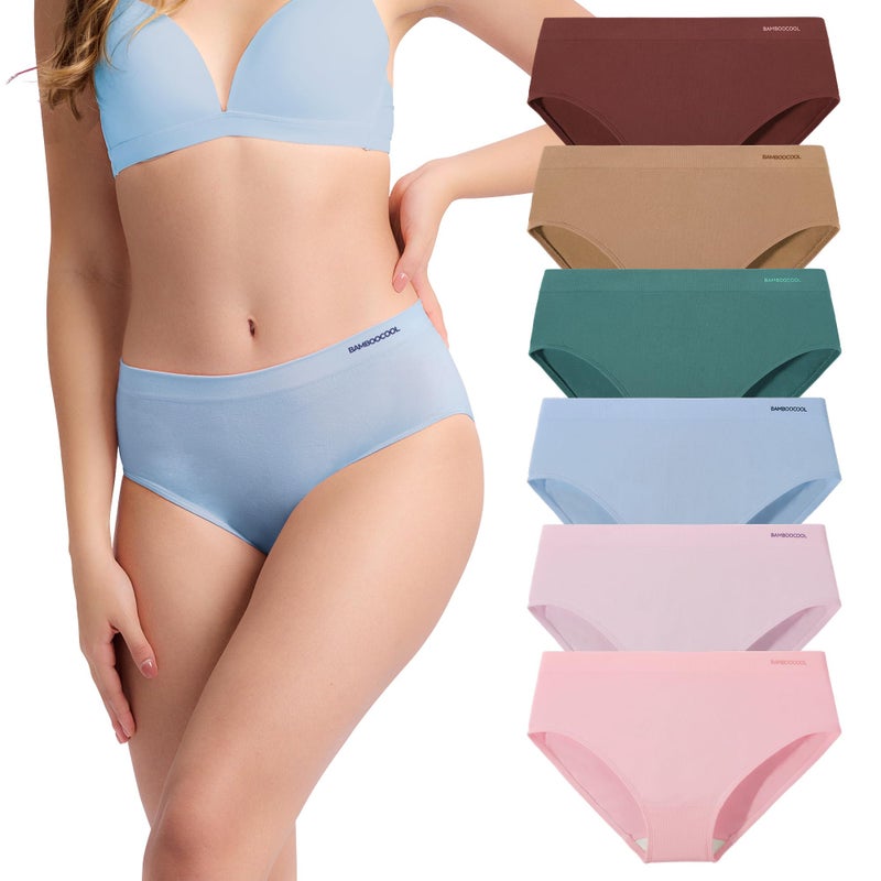 BAMBOO COOL Women's Underwear Bamboo Bikini Panties Moisture-Wicking Hipter Seamless Stretchy Briefs Breathable Underwear 6-pack - Image 1