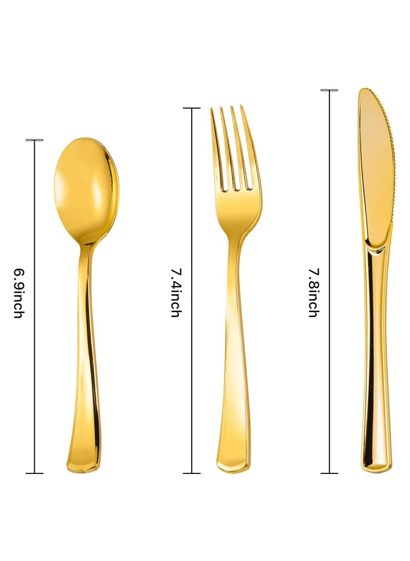 SYOSI - 75 Pcs Gold Plastic Silverware, Gold Disposable Silverware, Include 25 Forks, 25 Spoons, 25 Knives, Gold Plastic Flatware, Gold Cutlery Set Disposable for Weddings, Birthdays Party and Daily Use - Image 1