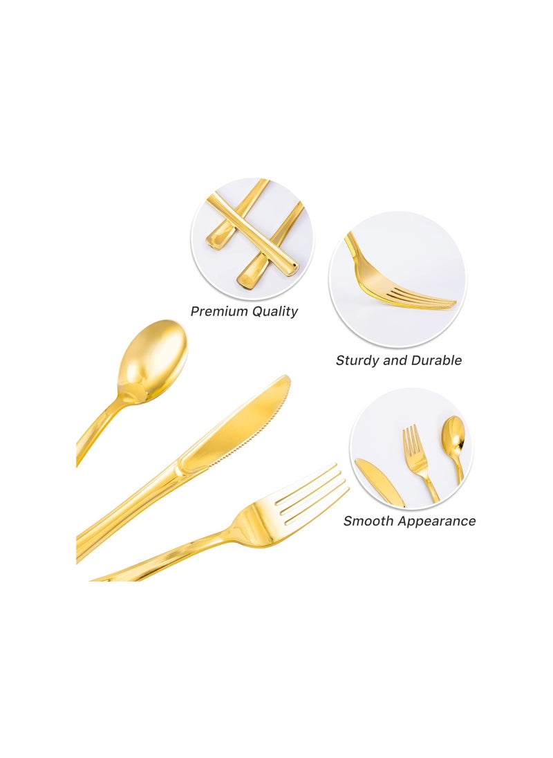 SYOSI - 75 Pcs Gold Plastic Silverware, Gold Disposable Silverware, Include 25 Forks, 25 Spoons, 25 Knives, Gold Plastic Flatware, Gold Cutlery Set Disposable for Weddings, Birthdays Party and Daily Use - Image 1