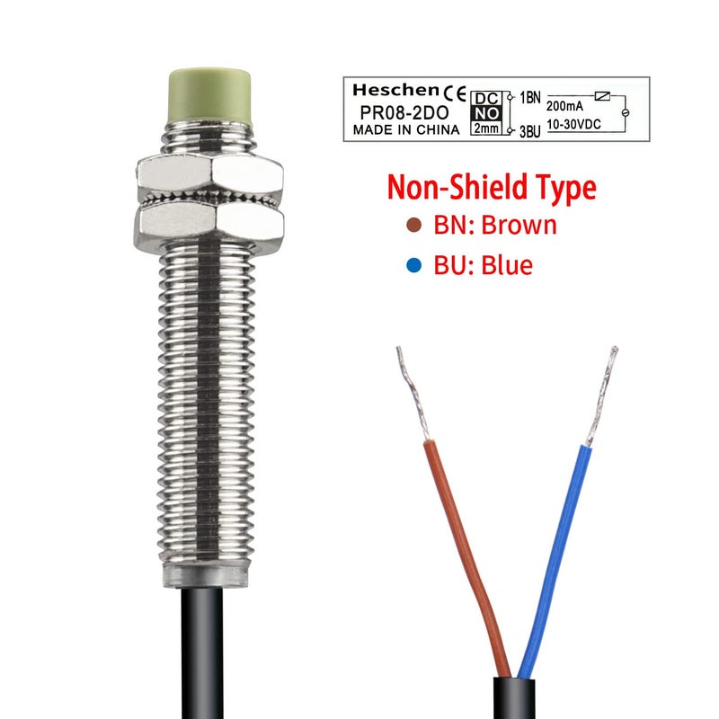Heschen M8 Inductive Proximity Sensor Switch PR08-2DO Cylindrical Type Detector 2mm DC12-24V 2-Wire NO(Normally Open) CE - Image 4