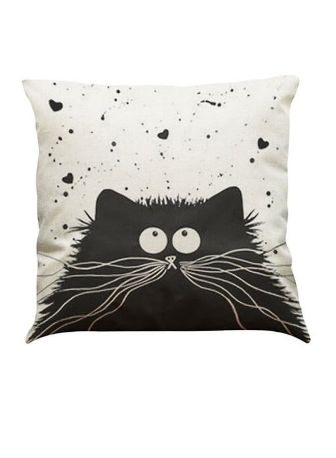 Cartoon Cat Printed Pillow Case Cover Fabric Black/White 45 x 45centimeter - Image 1
