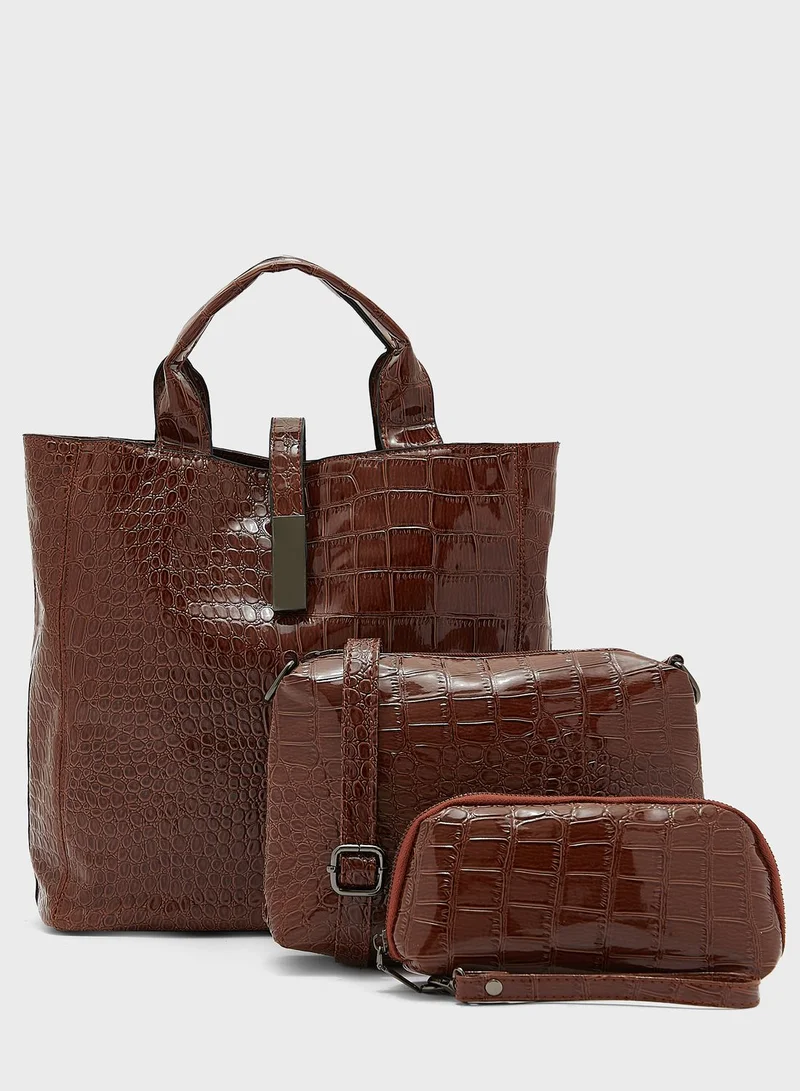 ELLA 3 Piece Croc Tote Handbag Set