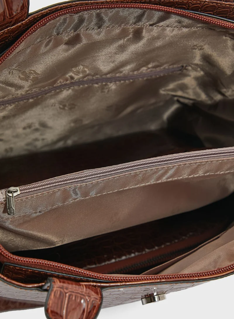 ELLA 3 Piece Croc Tote Handbag Set