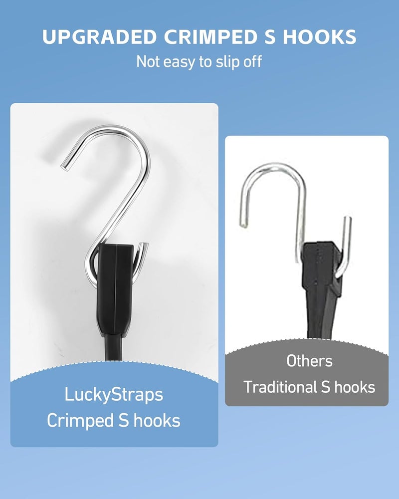 LuckyStraps 6 Inch Short Rubber Bungee Cords Heavy Duty Outdoor, Mini Small Bungee Straps with Upgraded Hooks, Black Tarp Straps with 1.9X Max Stretch & 100% Rubber for Cargo, Van, Truck, Motorcycle, etc (12 Pcs) Various color options - Image 3