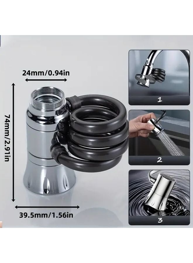صنبور مطبخ فضي مضاد للرشاش مع وصلة تمديد، 3 أوضاع للرش، رأس رش قابل للسحب والدوران 360 درجة - Image 1