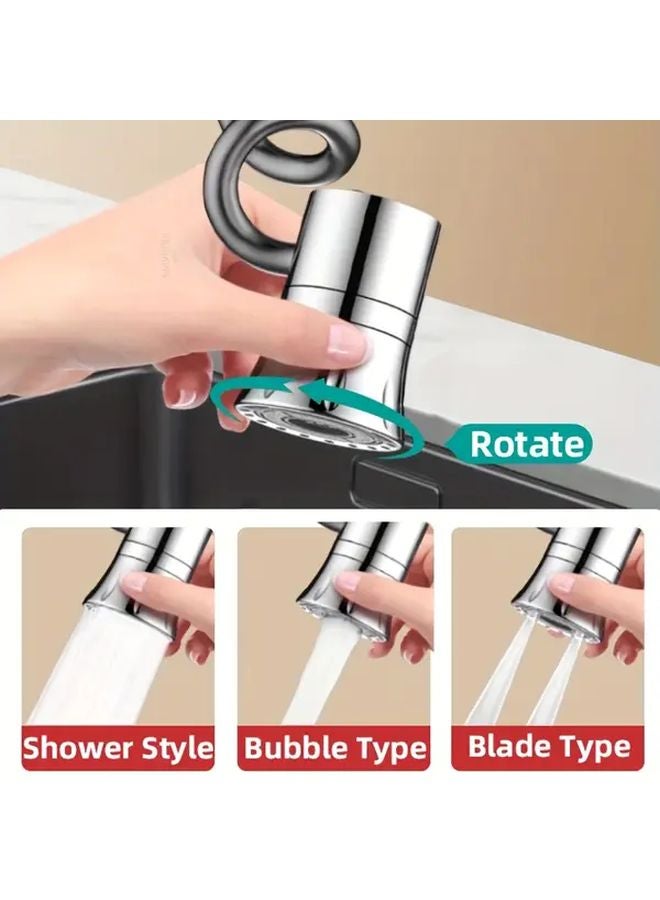 صنبور مطبخ فضي مضاد للرشاش مع وصلة تمديد، 3 أوضاع للرش، رأس رش قابل للسحب والدوران 360 درجة - Image 3