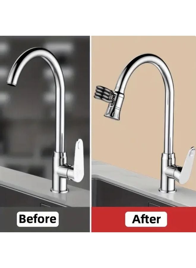 صنبور مطبخ فضي مضاد للرشاش مع وصلة تمديد، 3 أوضاع للرش، رأس رش قابل للسحب والدوران 360 درجة - Image 5