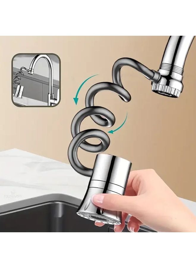 صنبور مطبخ فضي مضاد للرشاش مع وصلة تمديد، 3 أوضاع للرش، رأس رش قابل للسحب والدوران 360 درجة - Image 2