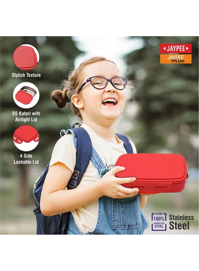 JAYPEE Inner Stainless Steel Insulated Lunch Box Wavesteel Sr. Red, 500 ml, Airtight Lunch Box for School Kids |Spillproof with Silicon Seal | Food Grade | BPA Free - Image 3